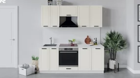 Кухонный гарнитур «Лорас» длиной 200 см со шкафом НБ (Белый/Холст брюле)